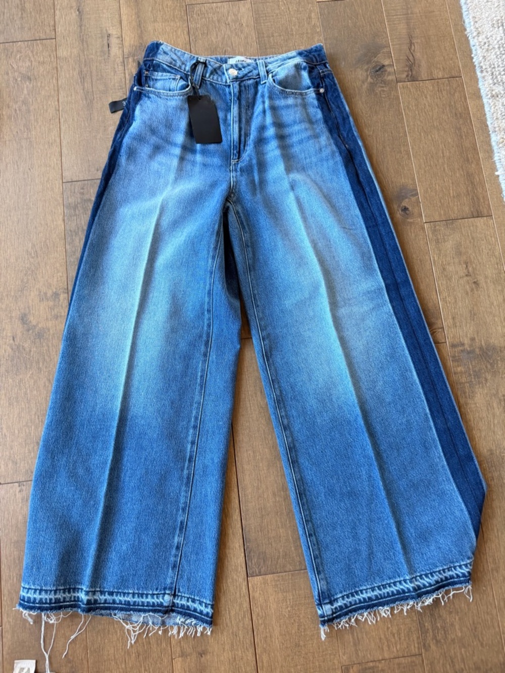 Paige Wide Leg Two-Tone Blue Jeans